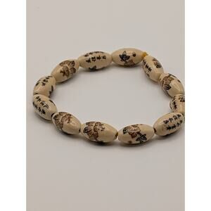 Vintage Hand Painted Chinese Floral Beaded‎ Stretch Bracelet
